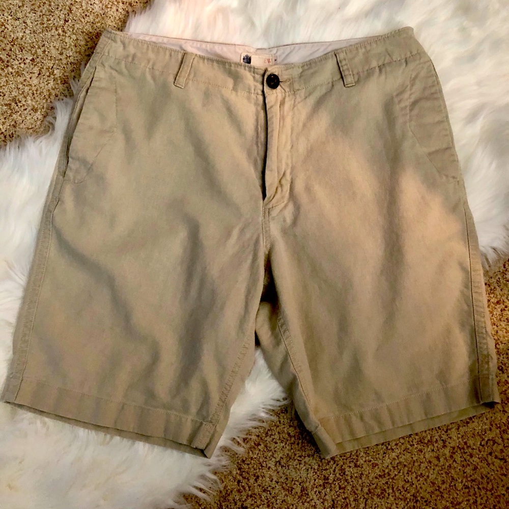 Men’s Linen Cotten Blend Khaki Flat Front Shorts
